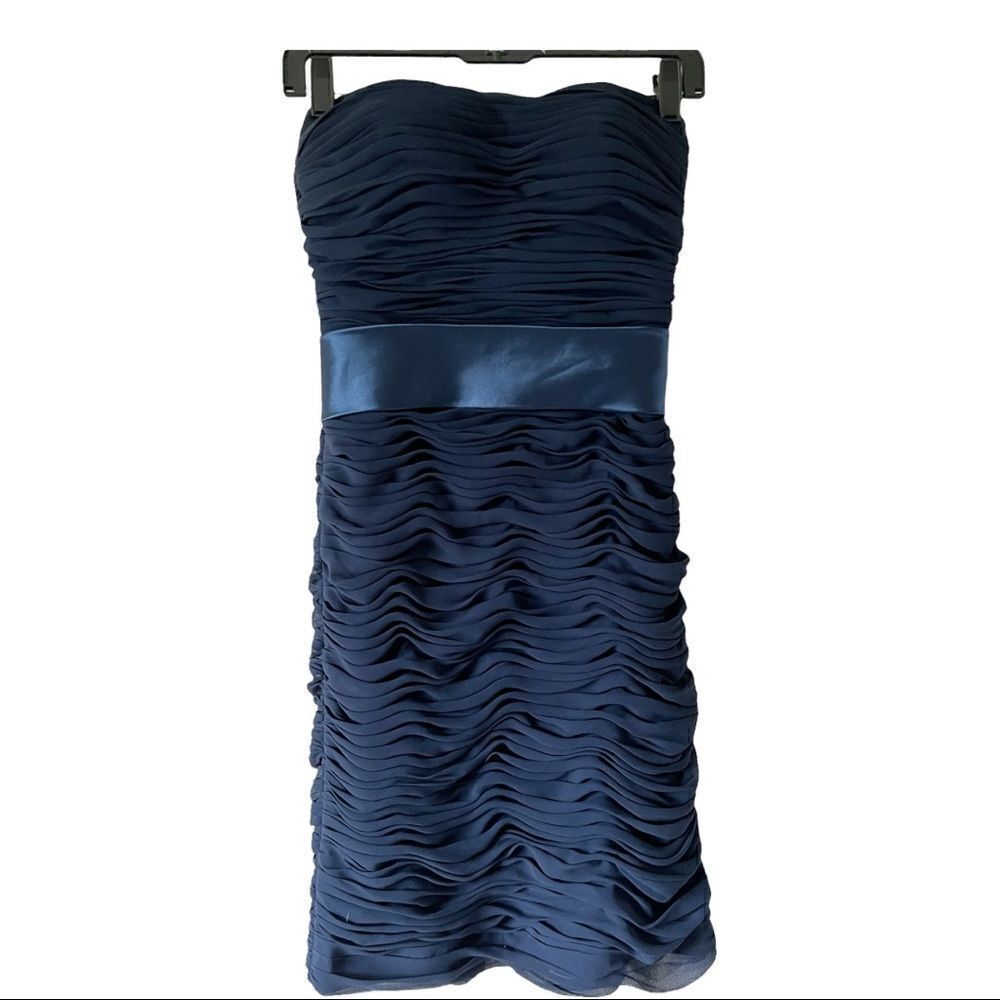 Bill Levcoff Navy Strapless Ruched Knee Length Cocktail Dress Size 2